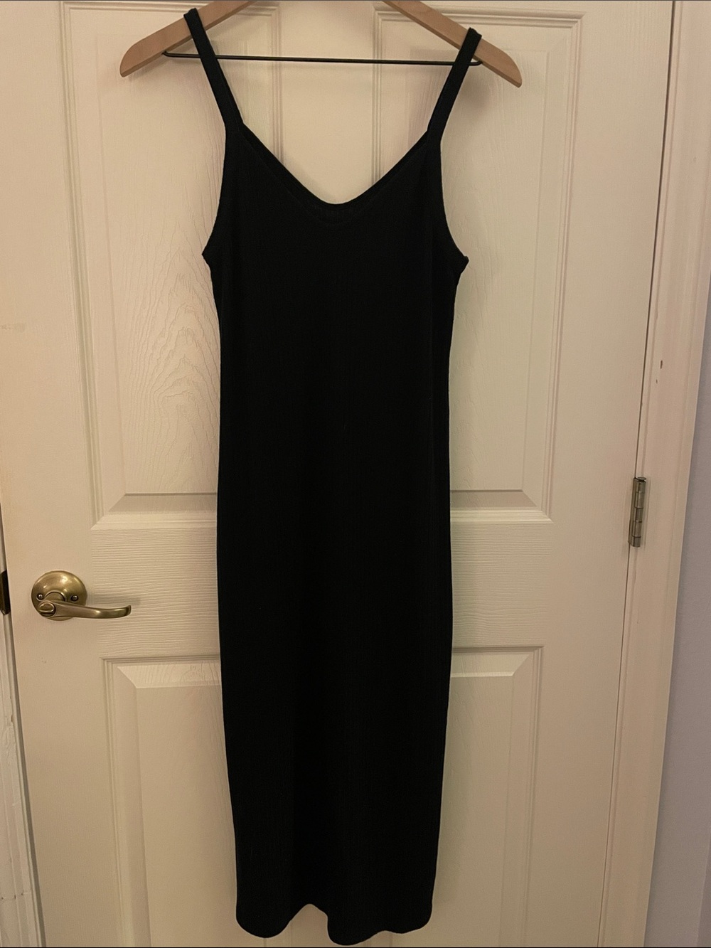 Abercrombie & Fitch Black Ribbed Slip Midi Dress, M